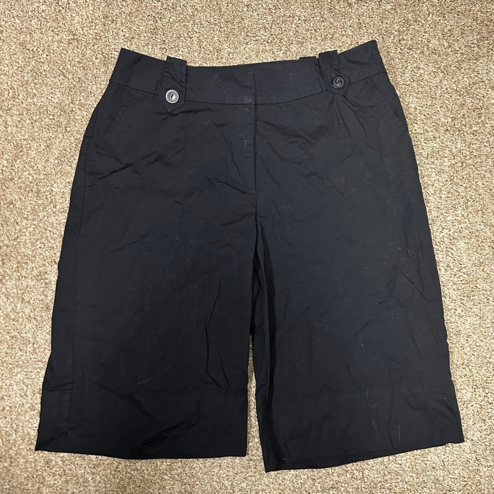 Jaclyn Smith‎ Black Wide Leg Bermuda Shorts Classic Preppy Cotton Stretch Sz 8